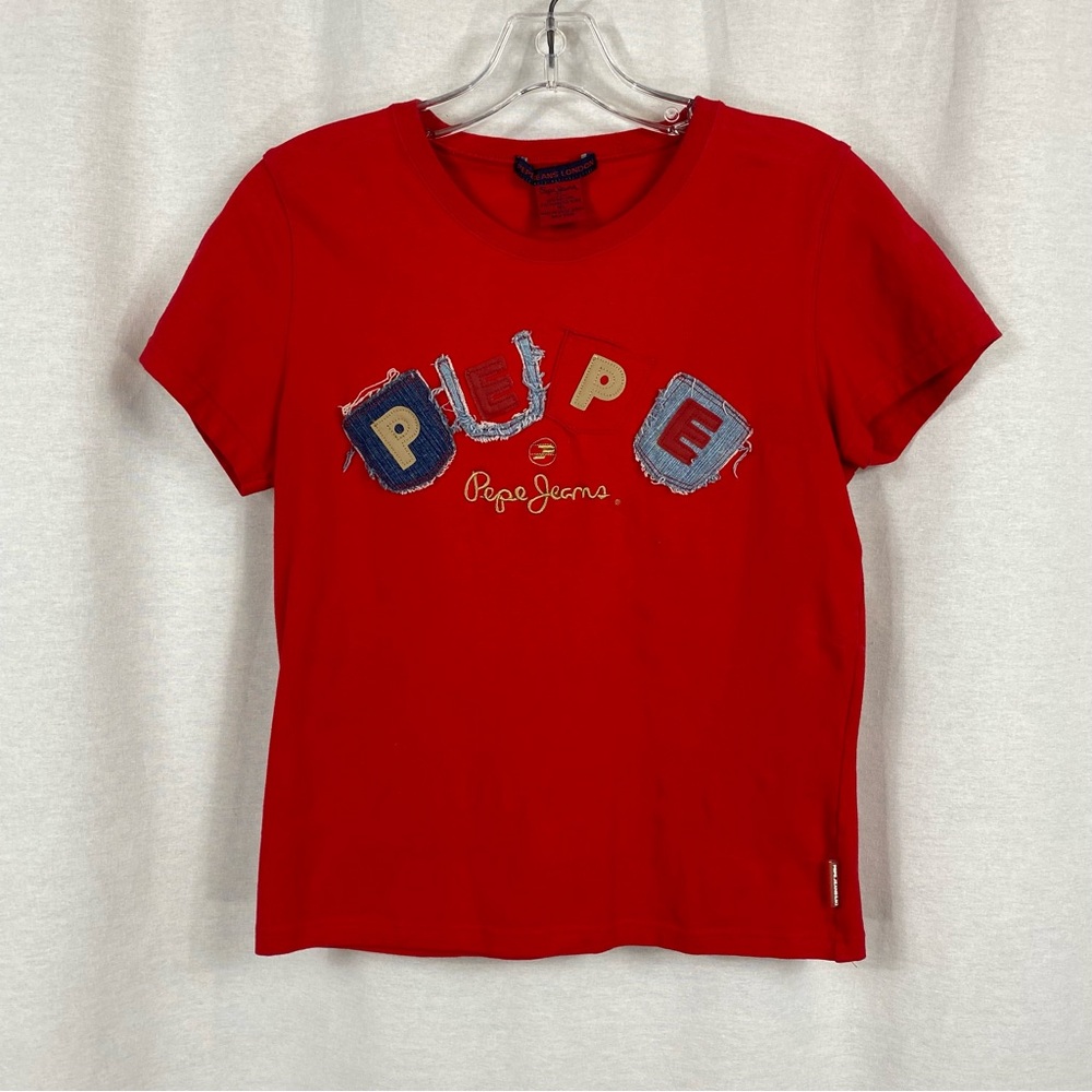Pepe Jeans Red Short Sleeve Tee Vibrant Cotton Crewneck